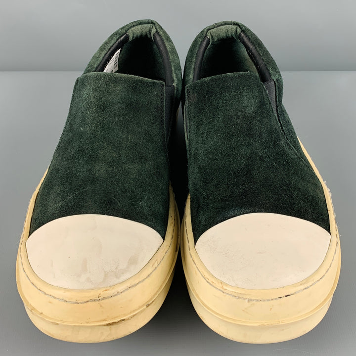 RICK OWENS Size 9 Green White Leather Slip On Sneakers