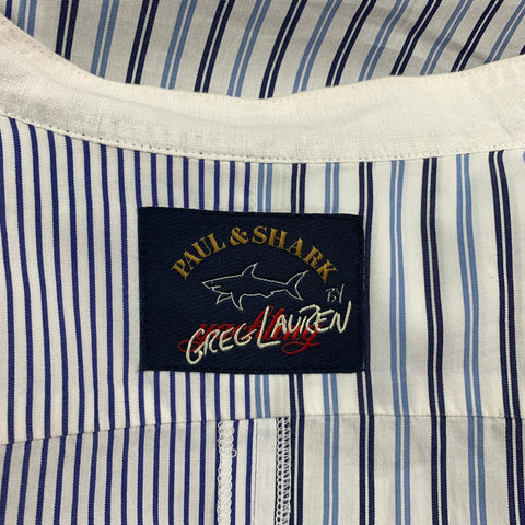 PAUL & SHARK by Greg Lauren Size XL White Blue Stripe Long Sleeve Shirt