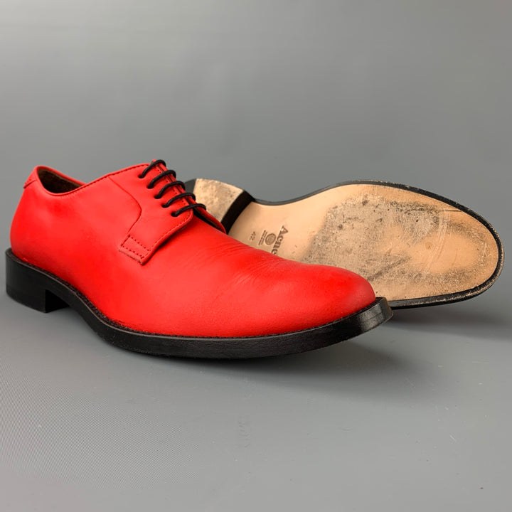 ACNE STUDIOS Size 9 Red Leather Cap Toe Lace Up Shoes