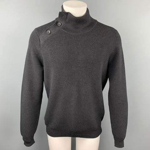 LOUIS VUITTON Size L Charcoal Ribbed Knit Wool Pullover Sweater