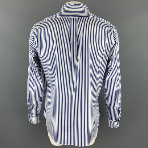 RALPH LAUREN Size L White & Blue Stripe Cotton Button Down Long Sleeve Shirt
