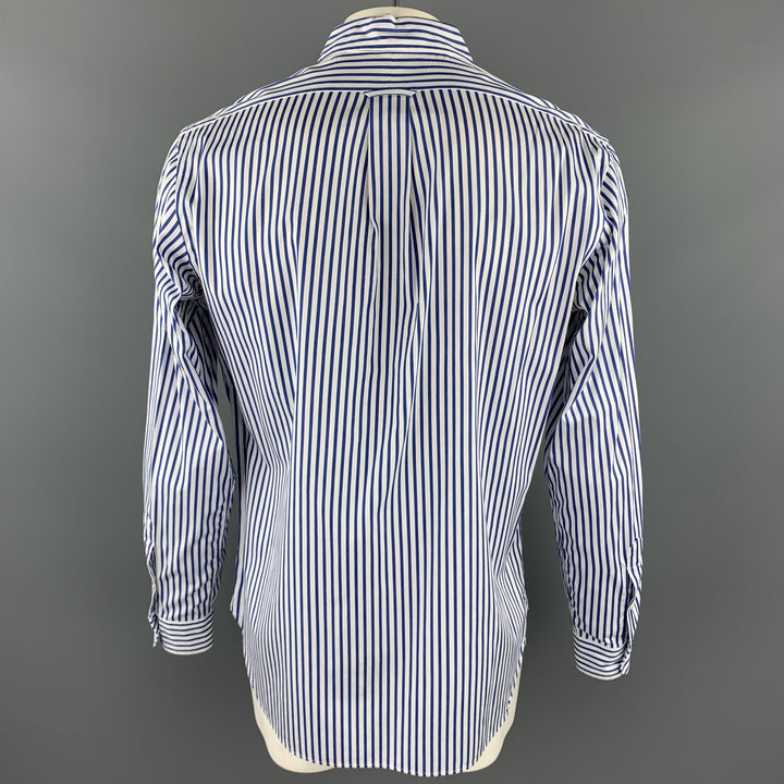 RALPH LAUREN Taille L Chemise à manches longues boutonnée en coton à rayures blanches et bleues