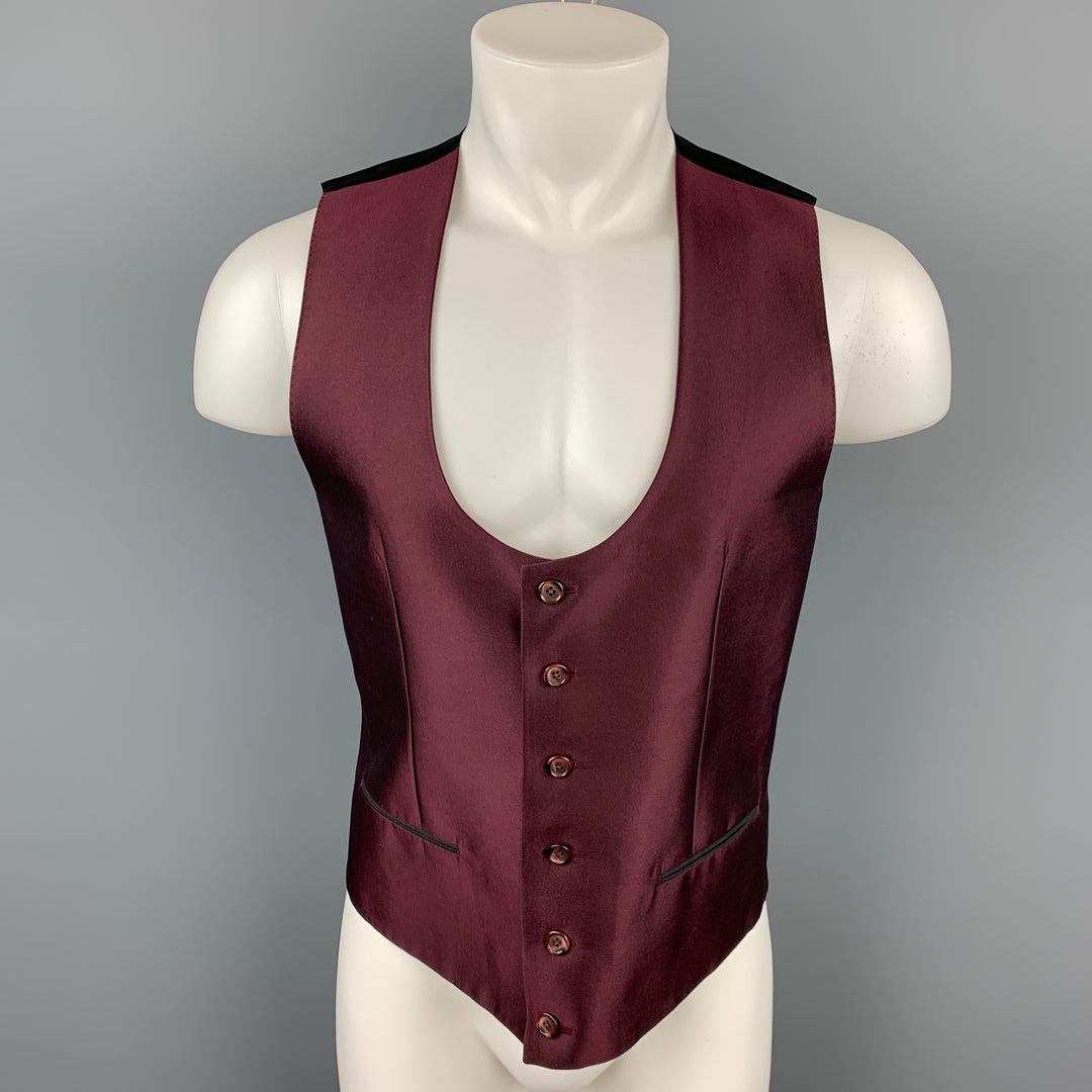 DOLCE & GABBANA Size 38 Burgundy & Black Silk / Virgin Wool Vest