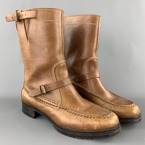 RALPH LAUREN Talla 8.5 Botas con doble hebilla a media pantorrilla de cuero color canela