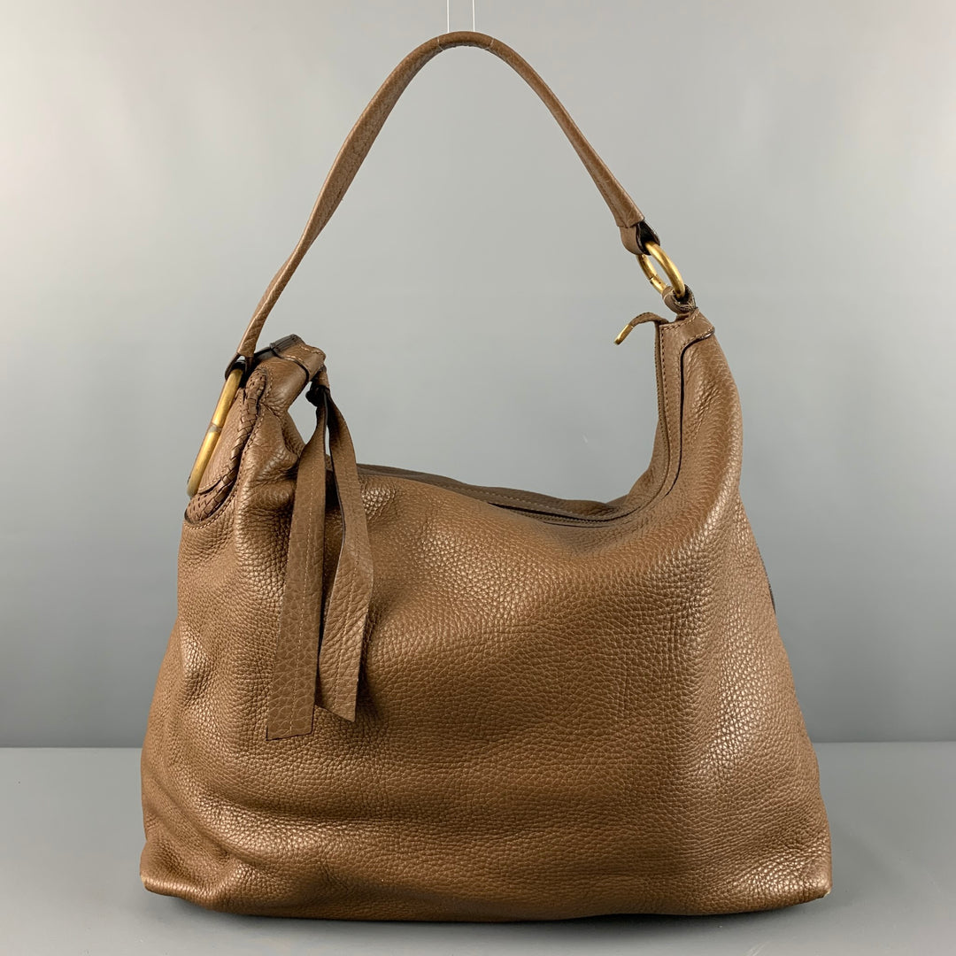 GUCCI Brown Pebble Grain Leather Hobo Handbag