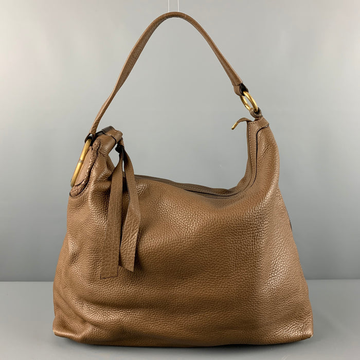 GUCCI Brown Pebble Grain Leather Hobo Handbag