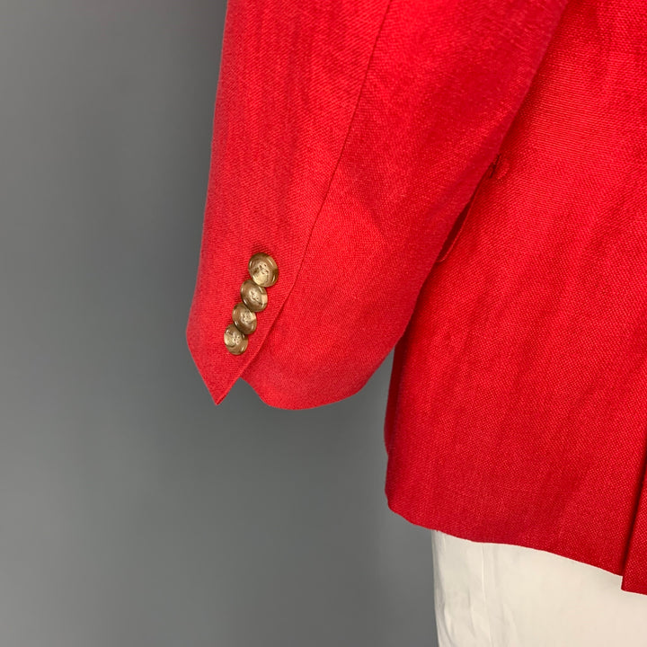 PAUL FREDERICK Size 46 Red Linen Notch Lapel Sport Coat