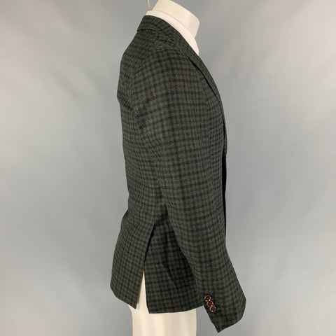 BRILLA Size 34 Blue & Brown Checkered Flannel Sport Coat