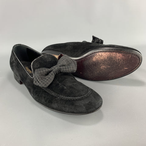 LOUIS VUITTON Size 9 Black Suede Slip On Bow Loafers