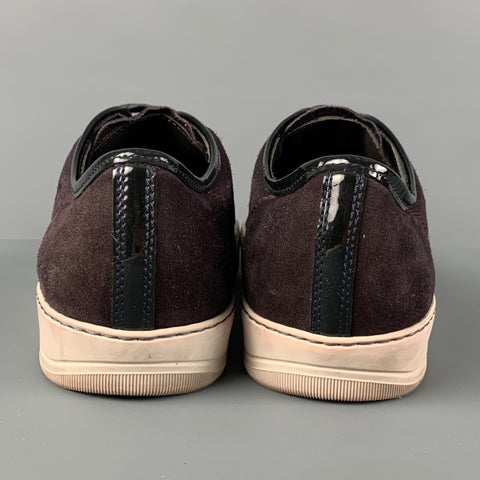 LANVIN Size 10 Eggplant Black White Color Block Suede Cap Toe Sneakers