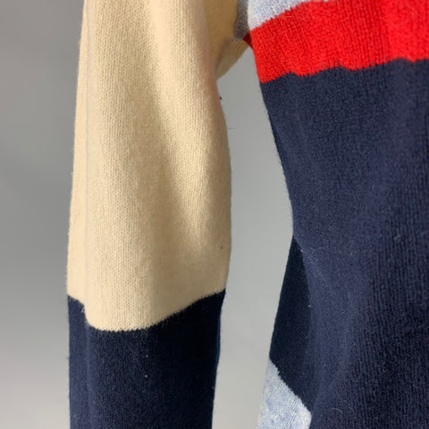 GANT Size M Blue Cream Color Block Wool Crew-Neck Sweater