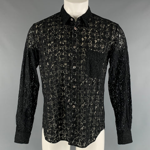 COMME des GARCONS HOMME PLUS Size M Black Lace Polyester Long Sleeve Shirt
