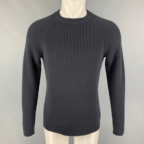 THEORY Size M Navy Ribbed Knit Polyamide Crew-Neck Sweater