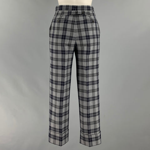THOM BROWNE Taille 0 Pantalon habillé taille haute à carreaux en laine et polyester gris noir