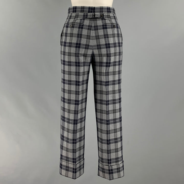 THOM BROWNE Size 0 Grey Black Wool  Polyester Plaid High Waisted Dress Pants