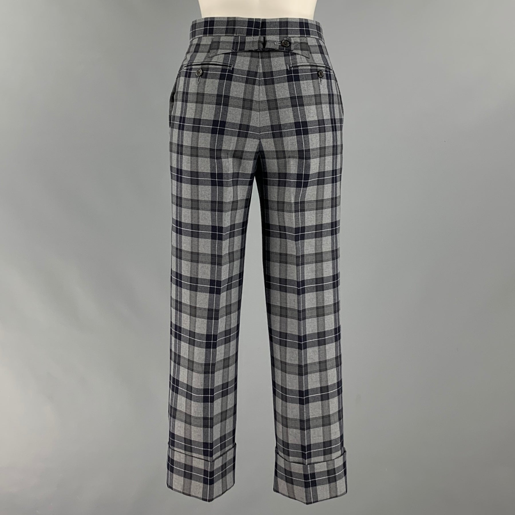 THOM BROWNE Size 0 Grey Black Wool Polyester Plaid High