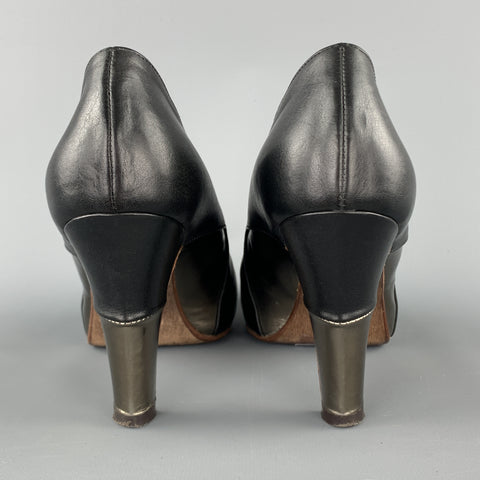 ELLEN VERBEEK Size 8.5 Black & Silver Leather Leather Pumps