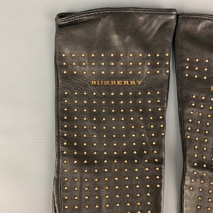 BURBERRY PRORSUM Black Gold Studded Kidskin Leather Silk Lined Gloves