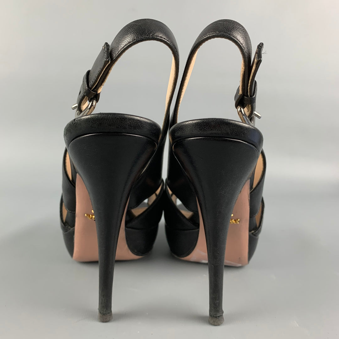 PRADA Size 8 Black Leather Platform Sandals