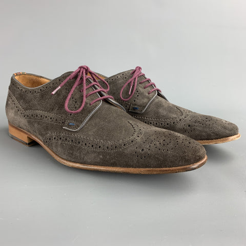 PAUL SMITH Size 9 Taupe Perforated Suede Wingtip Lace Up Shoes
