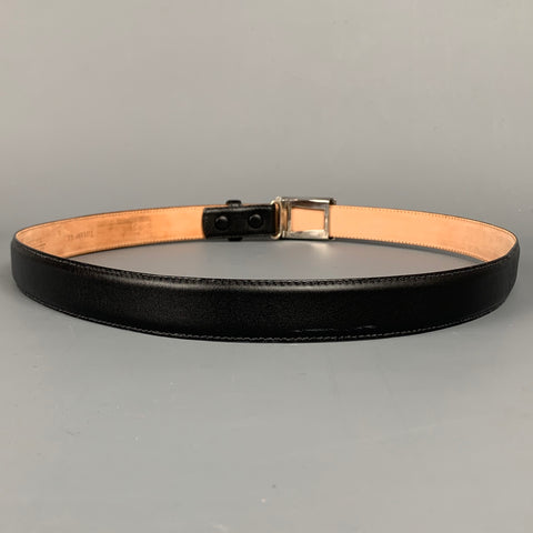 TIFFANY & CO. 2004 Atlas Size 38 Black & Brown Sterling Silver Calf Leather Belt