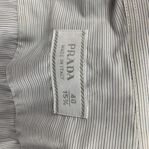 PRADA Size M White Navy Stripe Cotton Blend Button Up Long Sleeve Shirt