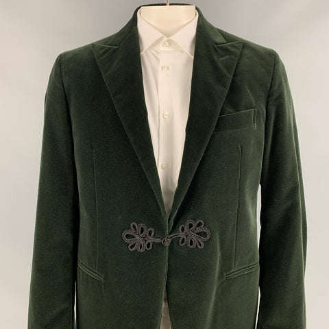 POLO by RALPH LAUREN Size 44 Regular Green Velvet Cotton Peak Lapel Sport Coat