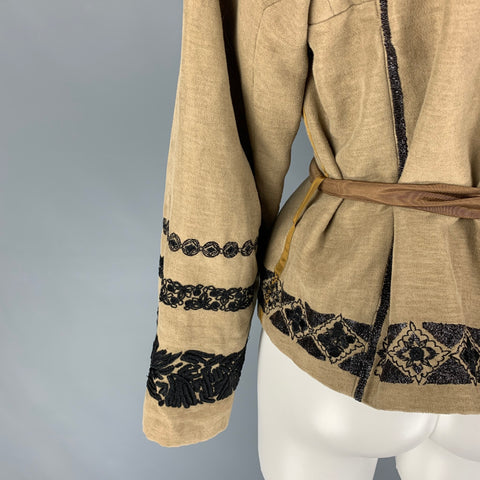 DRIES VAN NOTEN Size S Black Beige Linen Cotton Jacket