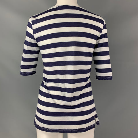 STELLA McCARTNEY Size 4 Blue & White Palm Tree Cotton Stripe T-Shirt