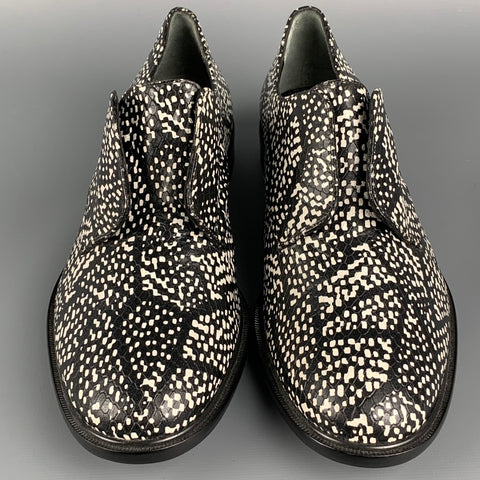 ROBERT CLERGERIE Size 7.5 Black White Leather Print Laceless Shoes