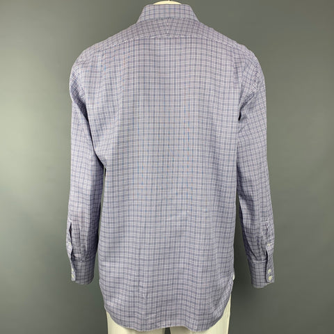 TOM FORD Size XL Navy & White Plaid Cotton Button Up Long Sleeve Shirt