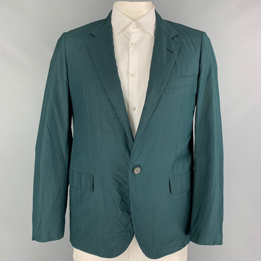 LANVIN Size 42 Regular Emerald Wrinkled Silk Notch Lapel Sport Coat