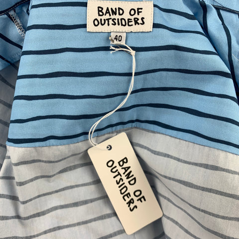 BAND OF OUTSIDERS Size M Blue & Navy Stripe Cotton Camp Short Sleeve Shirt