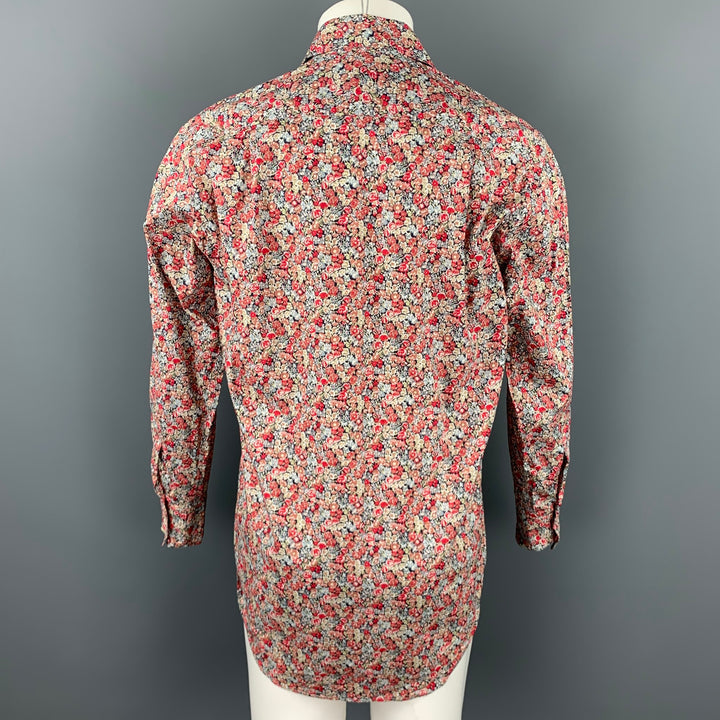 LIBERTY OF LONDON Taille M Bouton en coton floral bordeaux Chemise à manches longues