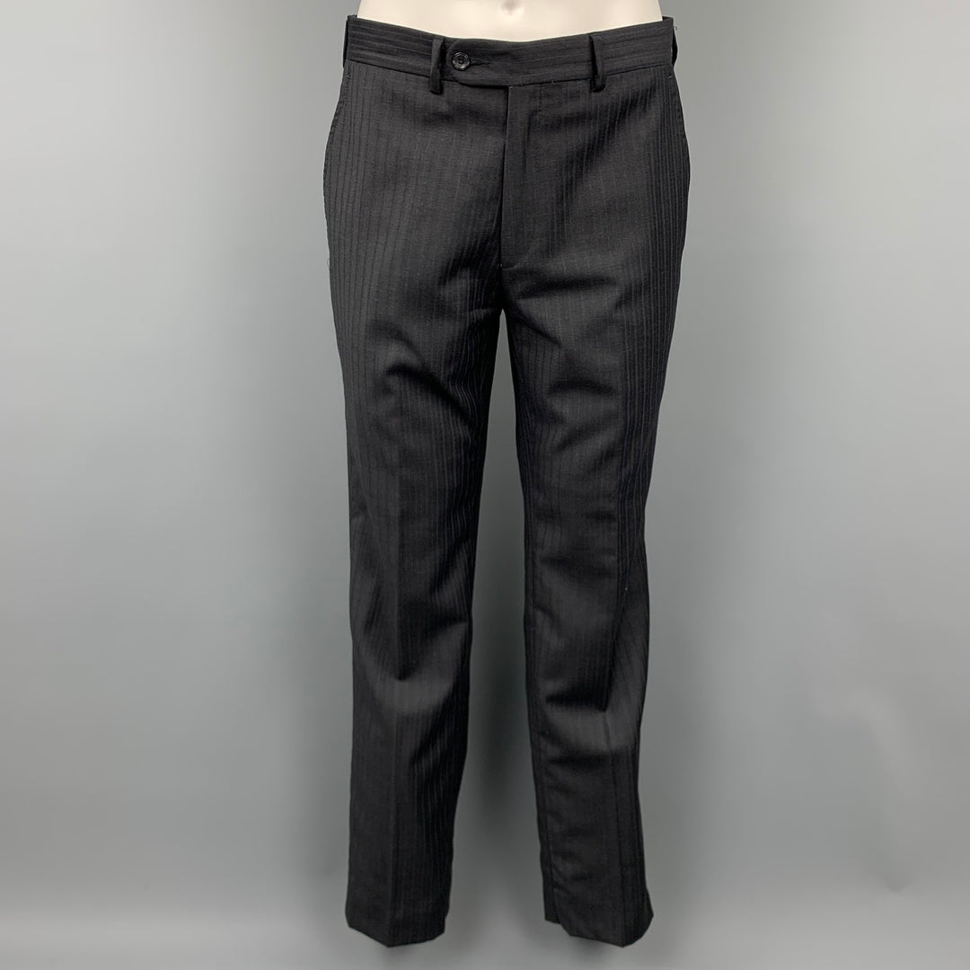 JOHN VARVATOS * U.S.A. Size 38 Regular Black Stripe Wool Peak Lapel Suit