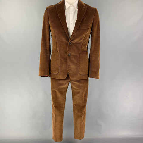 SALLE PRIVEE Size 40 Brown Corduroy Cotton Notch Lapel Suit