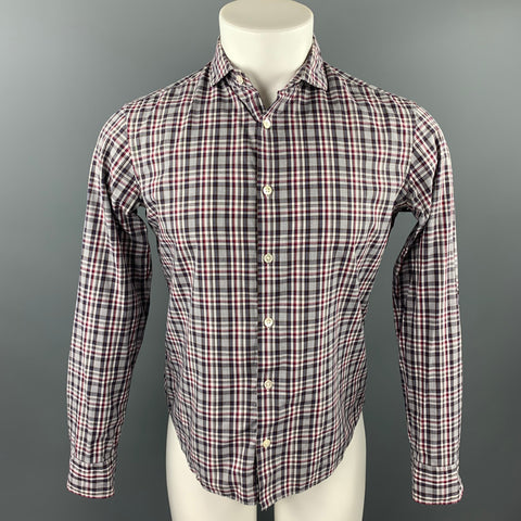 EDIFICE Taille XS Chemise à manches longues boutonnée en coton à carreaux gris