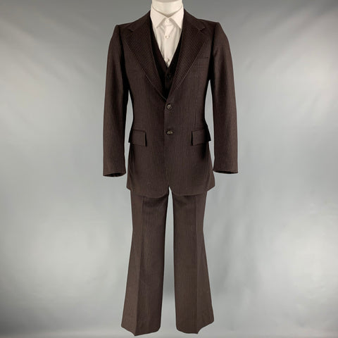 YVES SAINT LAURENT Chest Size 40 Brown White Pinstripe Single breasted 32 Suit