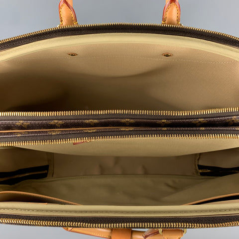 LOUIS VUITTON Alize 2 Poches Brown Leather Monogram Vachetta Trim Canvas Travel Bag