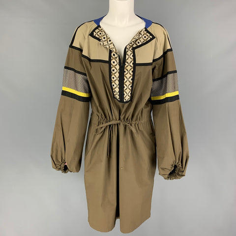 ETRO Taille 12 Robe à cordon de serrage à motifs mixtes noir taupe