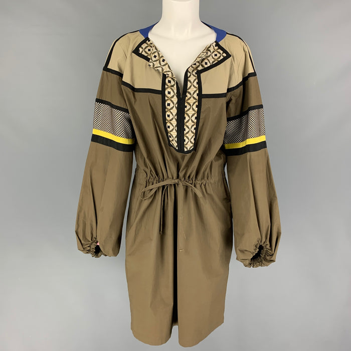 ETRO Size 12 Taupe Black Mixed Patterns Drawstring Dress