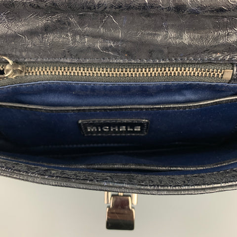 MICHELE Black Textured Leather Gun Metal Chain Handbag