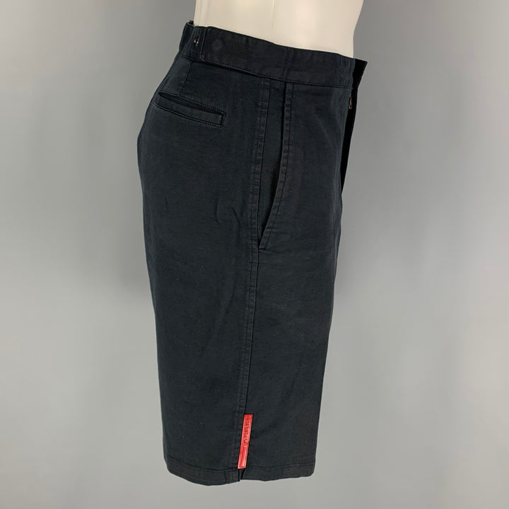PRADA Size 34 Navy Cotton Blend Flat Front Shorts