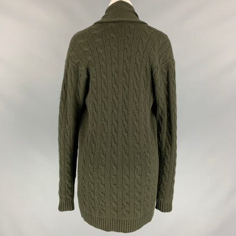 RALPH LAUREN Black Label Size S Forest Green Cable Knit Cashmere Shawl Collar Cardigan