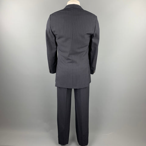 PRADA Size 38 Regular Navy Stripe Wool Blend Notch Lapel Suit