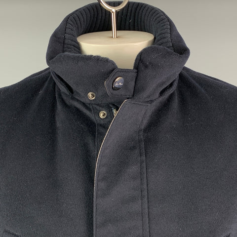 LORO PIANA Size 42 Navy Cashmere Zip & Snaps Jacket