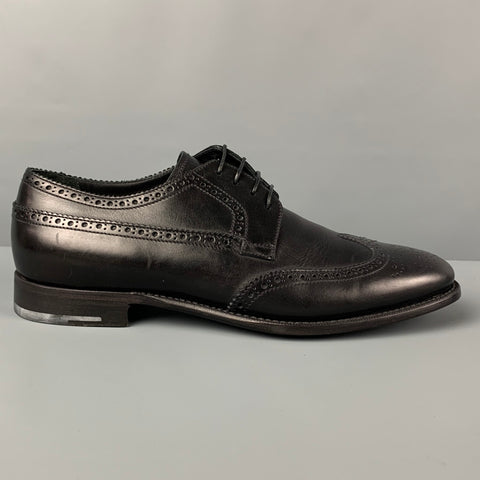 GIORGIO ARMANI Size 10 Black Perforated Leather Wingtip Lace Up Shoes