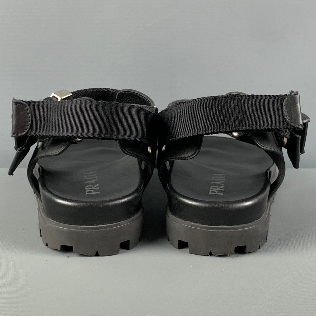 PRADA Size 8 Black Leather Belted Buckle Sandals