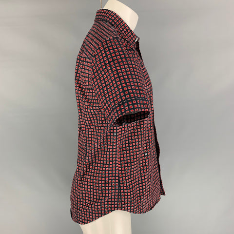 BAND OF OUTSIDERS Size M Navy & Red Print Cotton Button Up Short Sleeve Shirt