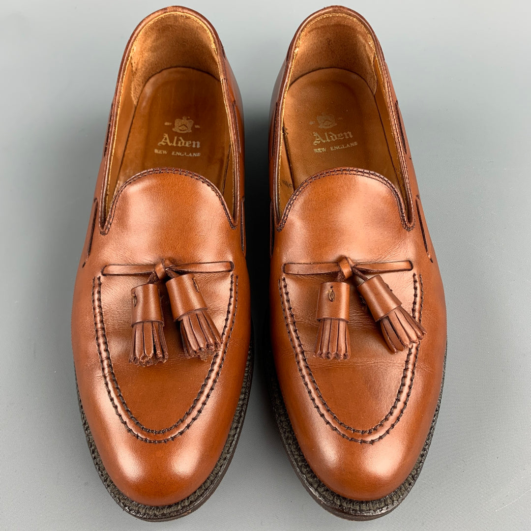 ALDEN Size 7 Burnished Tan Calf Leather Tassels Moccasins 662 Loafers